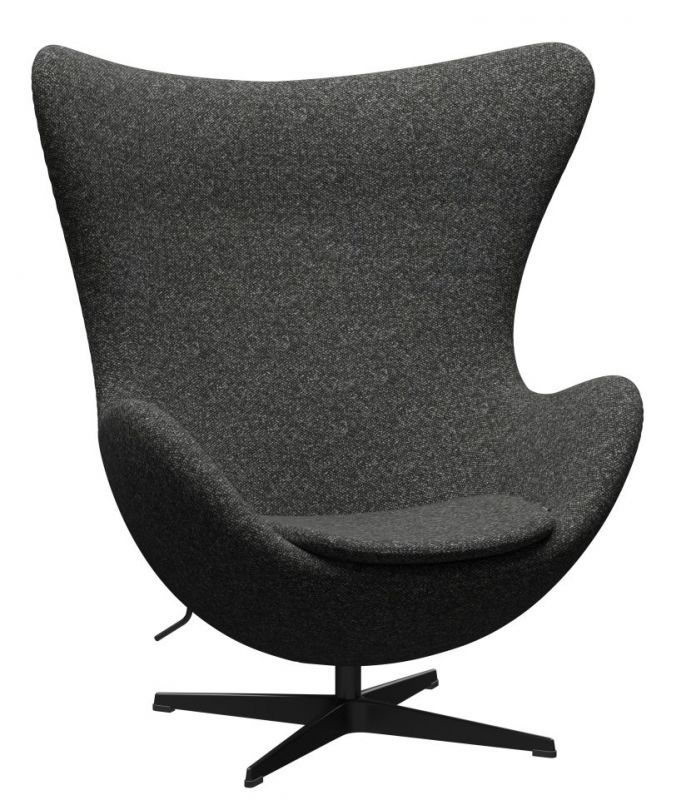 Grauer "Das Ei" / Egg Chair Sessel von Fritz Hansen mit schwarzem Fußkreuz. Designklassiker.